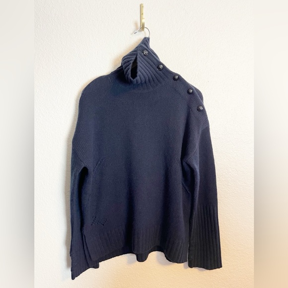 Zadig & Voltaire cashmere sweater navy Alma Button-Trimmed turtleneck small NWT - Picture 3 of 10